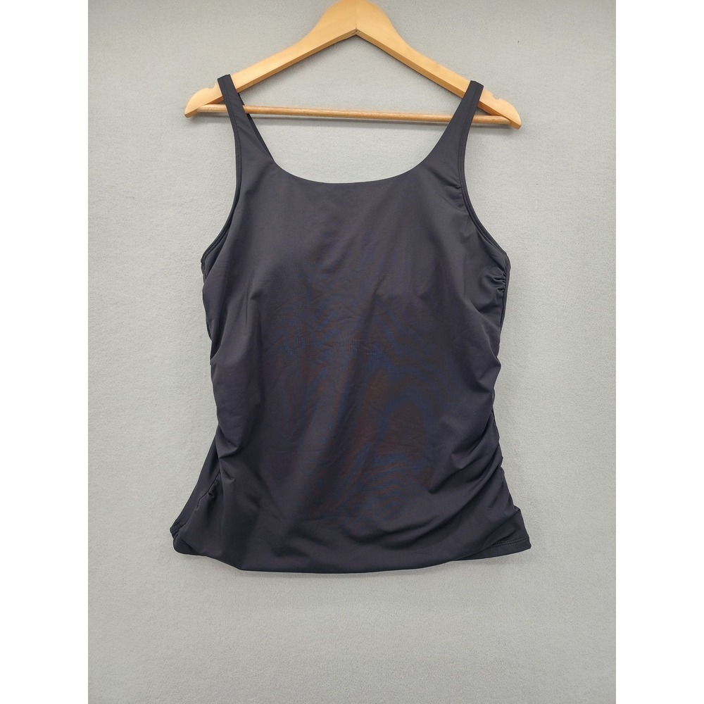Aqua Eve Black Ruched Tankini Top Womens XL Adjustable Straps Swimwear Beachwear